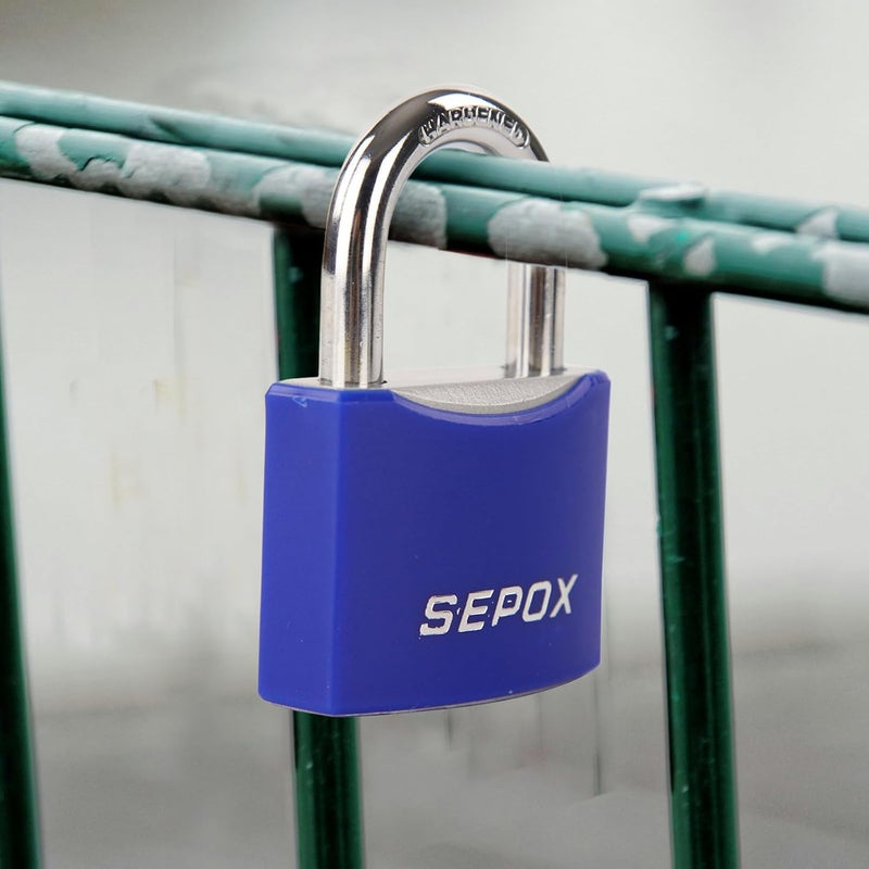 SEPOX ® Large Outdoor Padlock, Heavy Duty 50mm 2" All-Weather Keyed Padlock - Solid Steel Body with 2pcs Keys, Waterproof Blue Cover, Ideal for Gates, Fences, Chain, Gym Lockers, Toolboxes & Sheds - Image 5